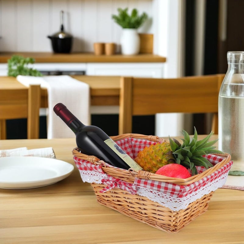 Rectangular Willow Storage Basket with Liner 32x22x13cm Natural Color Wicker Bread Basket Woven Fruit and Snack Serving Tray for Kitchen and Dining - Image 5