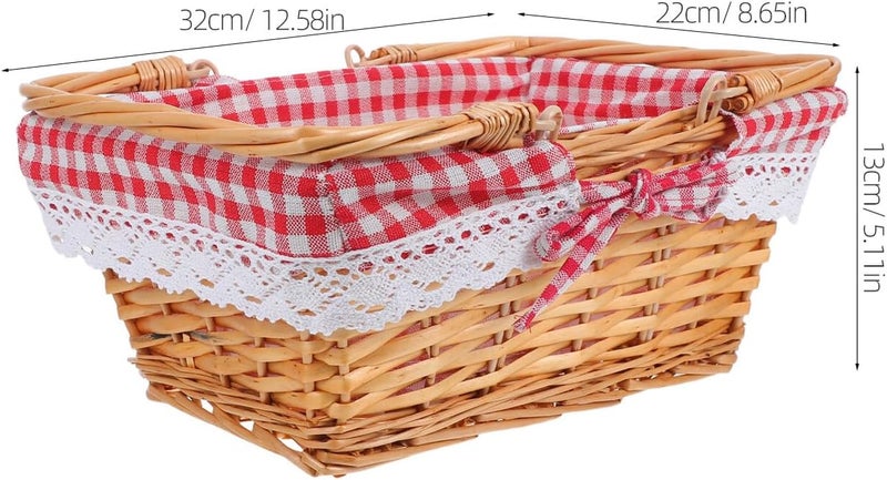 Rectangular Willow Storage Basket with Liner 32x22x13cm Natural Color Wicker Bread Basket Woven Fruit and Snack Serving Tray for Kitchen and Dining - Image 2