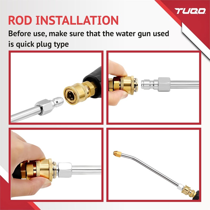 TUQO Extension Rod for High Pressure Washer - Bend Type Metal Rod with 1/4" Male Quick Plug Connector | Extension Wand for Cleaning Thight Places, Car, Bike, Floor, Roof. (30° Bend - 210mm) - Image 4