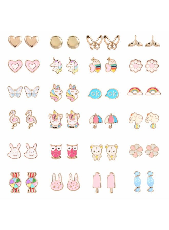TAOMOCO 24 Pairs Hypoallergenic Stud Earrings Set for Girls Sensitive Ears With Stainless Steel Post Best Jewelry Gifts for Girls (Bright Color) - Image 1