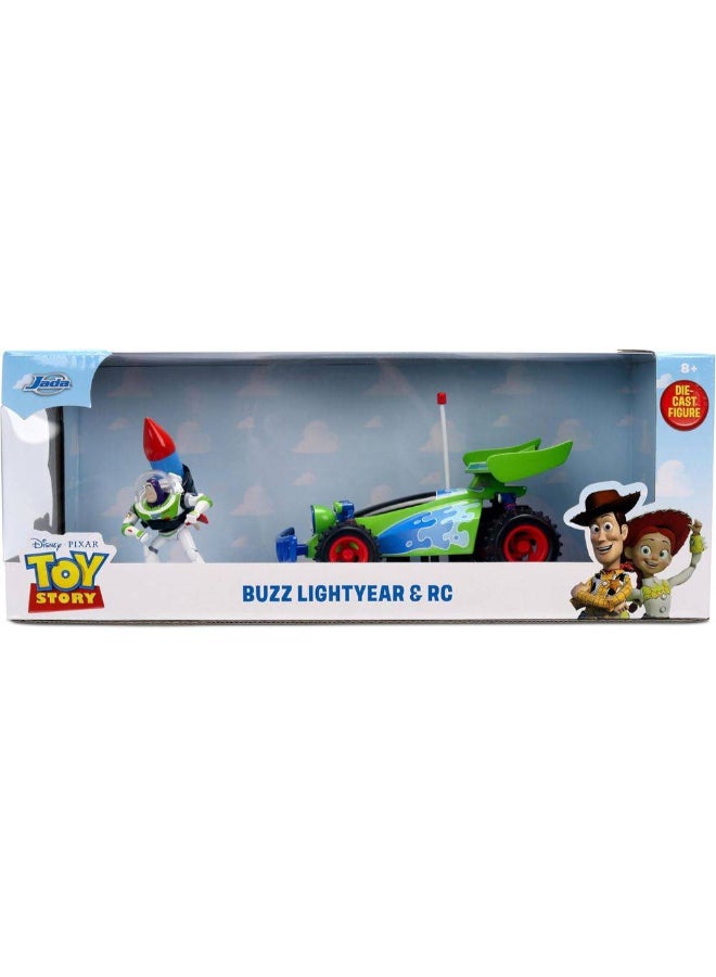 Jada Disney Pixar Toy Story Buzz Lightyear Figure & RC Car Set (1:24, Green/Blue/Red) - Image 1