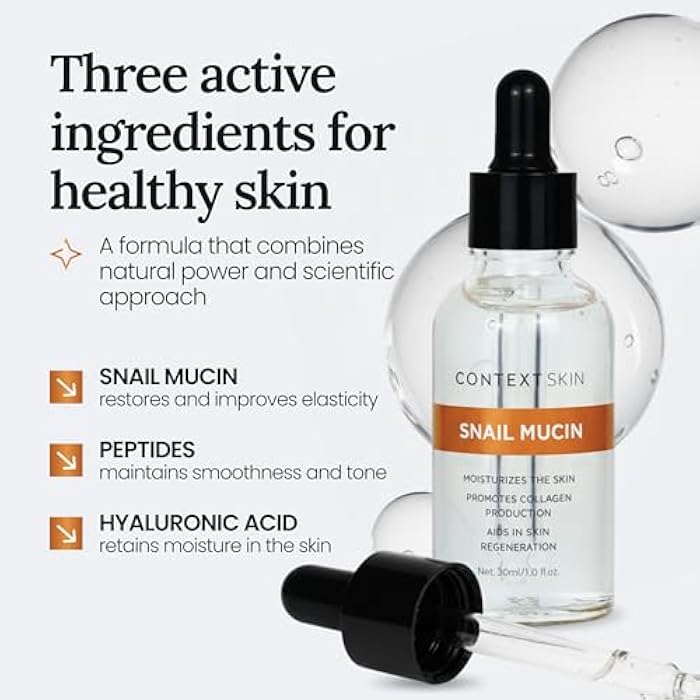 Context Skin Snail Mucin Serum for Face - Hydrating, Revitalizing Formula with Snail Extract to Boost Glow, Enhance Elasticity & Smooth Texture - Fast Absorbing for Radiant Complexion - 1 Fl oz - Image 3