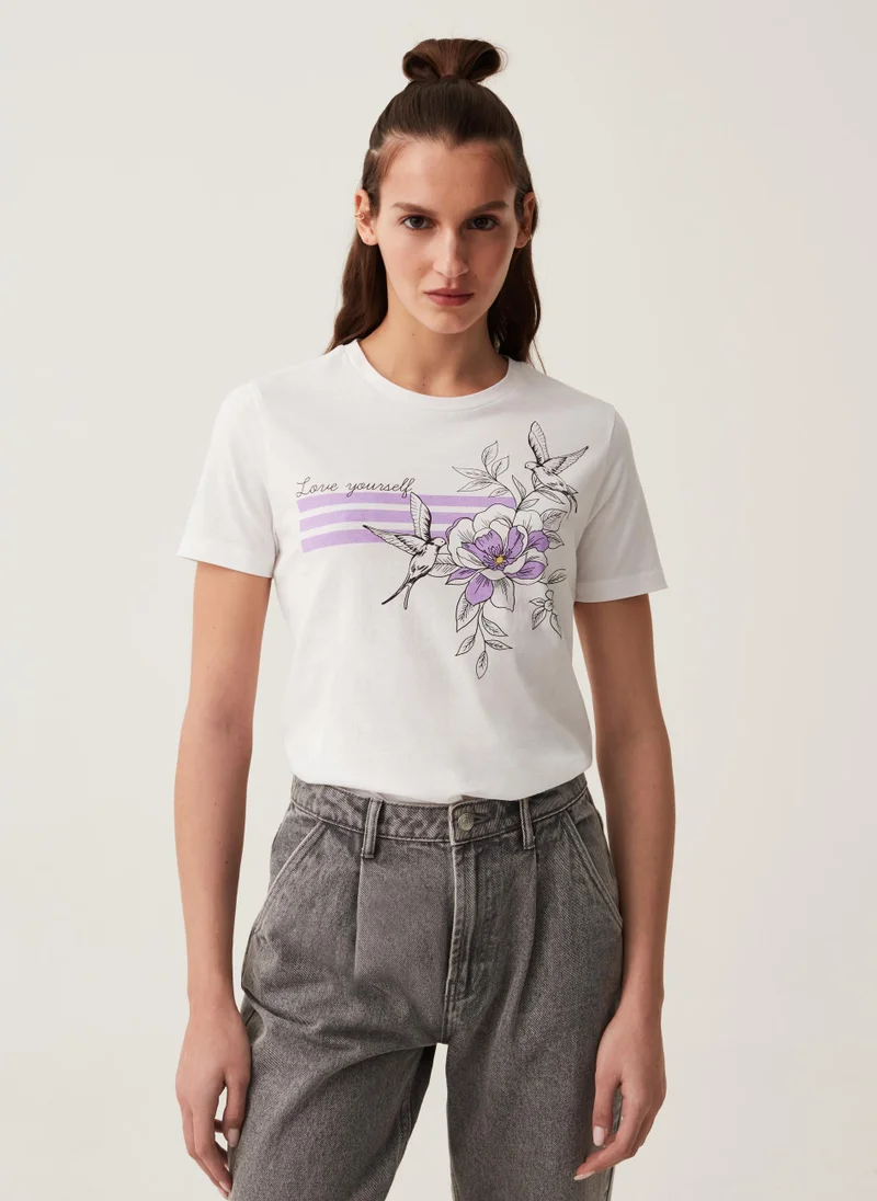 او في اس Cotton T-shirt with print