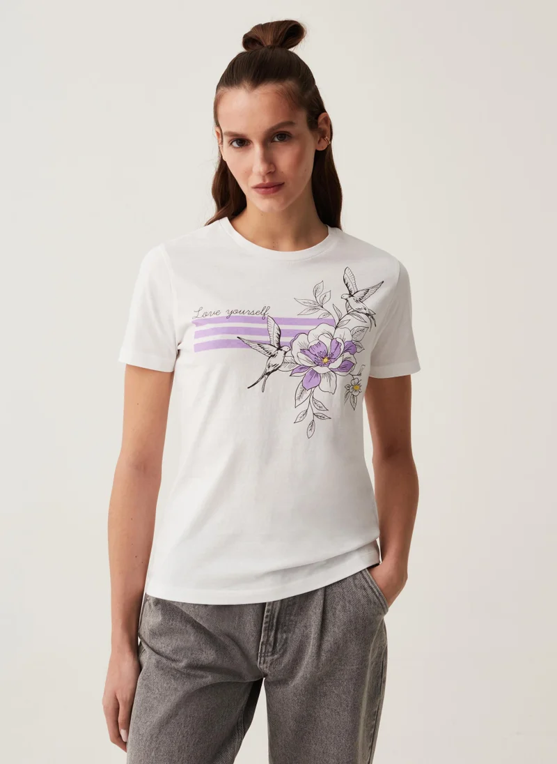 او في اس Cotton T-shirt with print