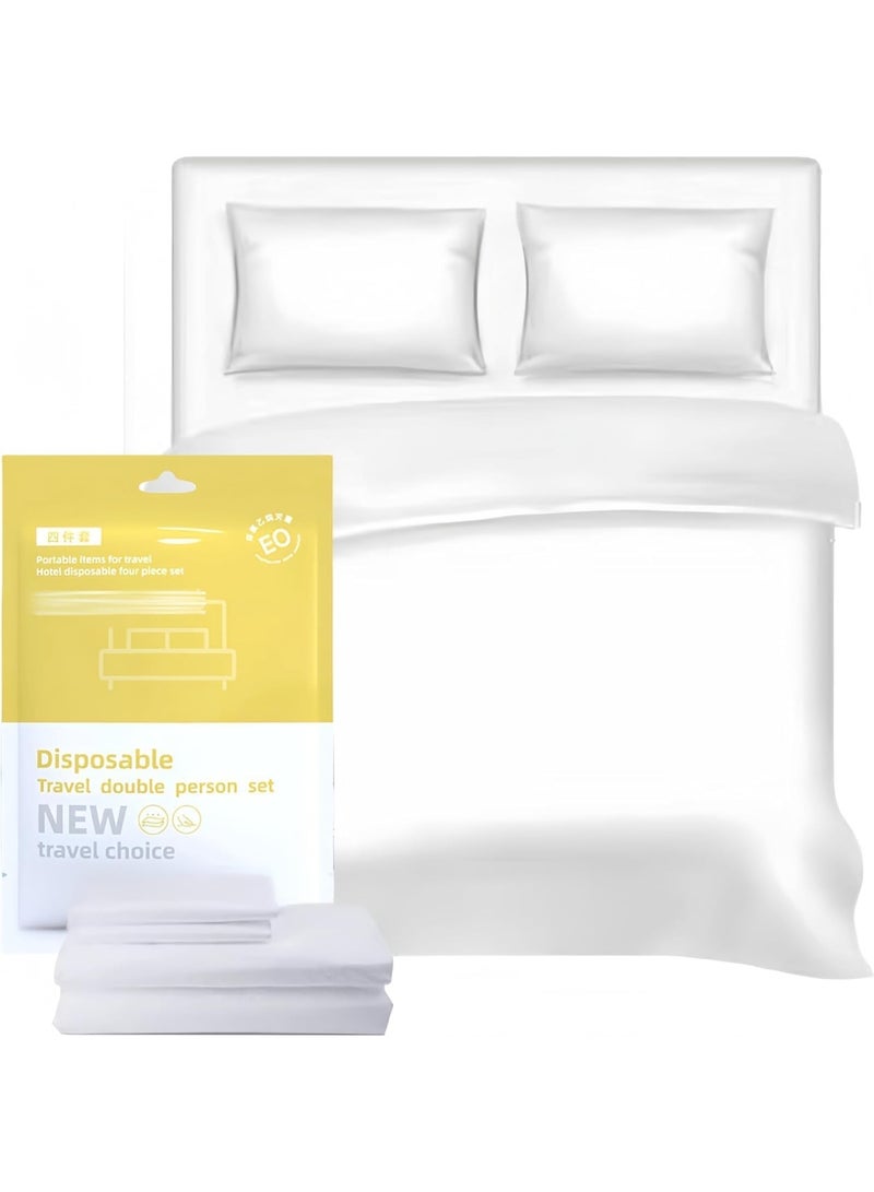 Lonimia 4Pcs Disposable Bed Sheets for Hotel, Portable Travel Bedspread, Disposable Sheets for Bed Bedding Cover, Disposable Bedding Set with 1 Bed Sheet 1 Quilt Cover and 2 Pillowcases for Travel - Image 1