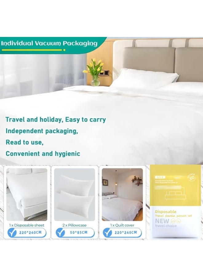 Lonimia 4Pcs Disposable Bed Sheets for Hotel, Portable Travel Bedspread, Disposable Sheets for Bed Bedding Cover, Disposable Bedding Set with 1 Bed Sheet 1 Quilt Cover and 2 Pillowcases for Travel - Image 3