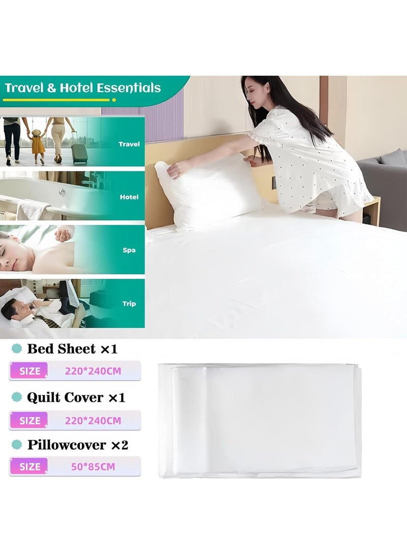 Lonimia 4Pcs Disposable Bed Sheets for Hotel, Portable Travel Bedspread, Disposable Sheets for Bed Bedding Cover, Disposable Bedding Set with 1 Bed Sheet 1 Quilt Cover and 2 Pillowcases for Travel - Image 2