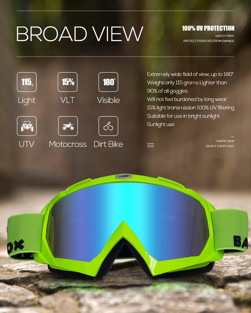 BATFOX Motorcycle Glasses Goggles Dirt Bike Motocross Safety ATV Tactical Riding (Green-green, Adult) - Image 5