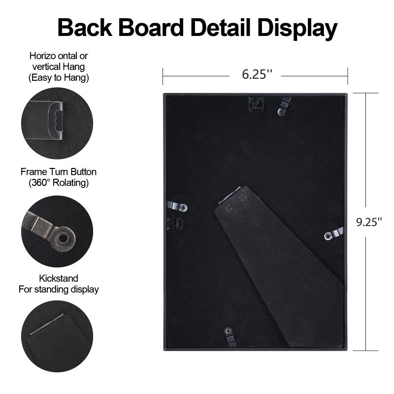 BKABOT 6x9 Picture Frame, Black Aluminum Metal Photo Frames with HD Glass, Fits 5x7 with Mat or 6 x 9 without Mat, Display for Wall and Table - Image 3
