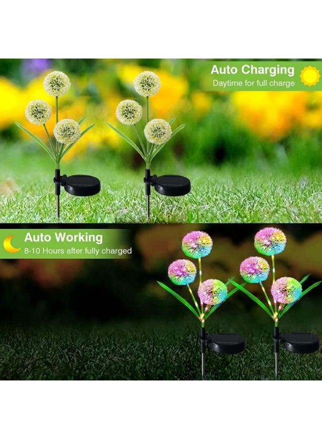 بلومنغ تايم أضواء خارجية تعمل بالطاقة الشمسية للحديقة، قطعتان من أضواء خارجية تعمل بالطاقة الشمسية على شكل زهرة الهندباء، مصابيح LED متغيرة اللون للحديقة للاستخدام الخارجي، والشجيرات، والممرات، وديكورات العشب - Image 3