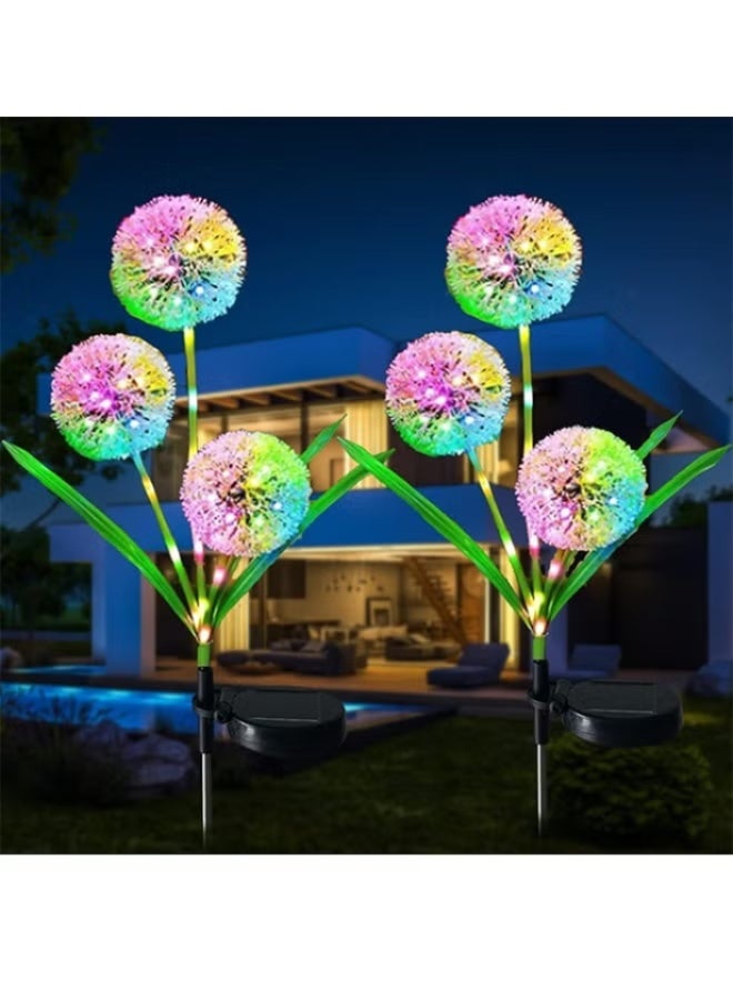 بلومنغ تايم أضواء خارجية تعمل بالطاقة الشمسية للحديقة، قطعتان من أضواء خارجية تعمل بالطاقة الشمسية على شكل زهرة الهندباء، مصابيح LED متغيرة اللون للحديقة للاستخدام الخارجي، والشجيرات، والممرات، وديكورات العشب - Image 1