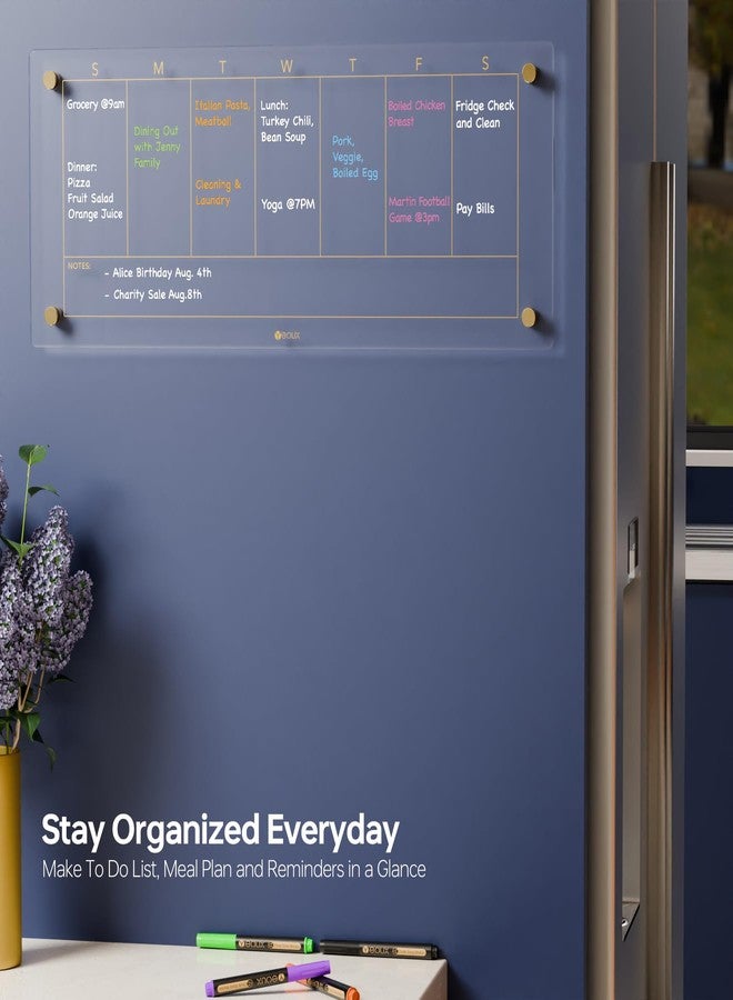 YEOUX Clear Glass Weekly Dry Erase Calendar Non-Magnetic Whiteboard for Wall, 7 Day to Do List, Menu & Meal Planner White Board for Kitchen Home Office, 23x9.5, 4 Markers Included, Yeoux - Image 3