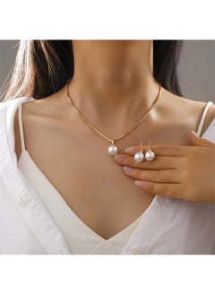 Huitich Elegant Pearl Pendant Necklace & Earrings Set – Gold Colour Tone Alloy  - Image 3