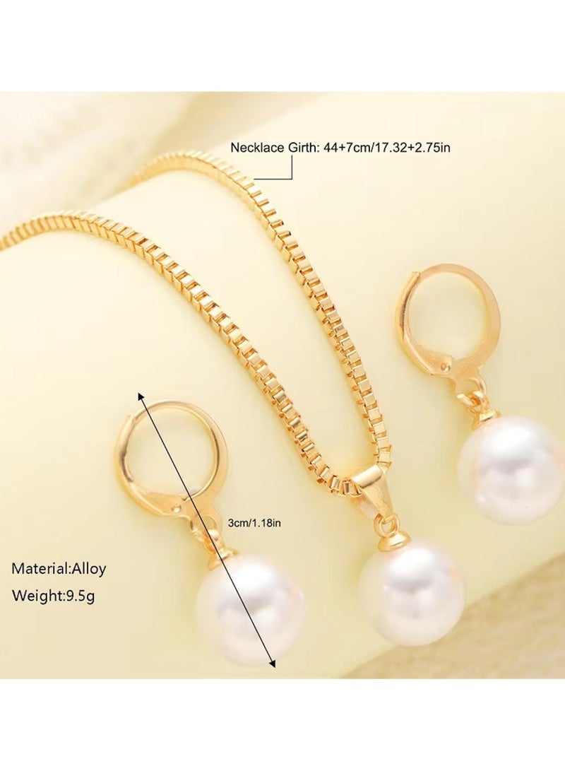 Huitich Elegant Pearl Pendant Necklace & Earrings Set – Gold Colour Tone Alloy - Image 4