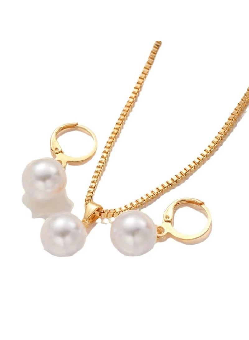 Huitich Elegant Pearl Pendant Necklace & Earrings Set – Gold Colour Tone Alloy - Image 1