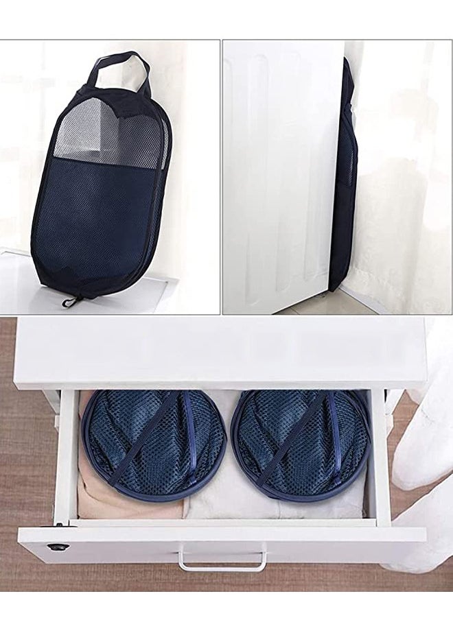 GUSGU - 2pcs Mesh Pop-up Laundry Hamper, Collapsible Laundry Basket with Durable Handles&Side Pocket High Carbon Steel Frame, Foldable Pop-Up Laundry Bags for Home College Dorm or Travel Storage Blue&Grey - Image 1