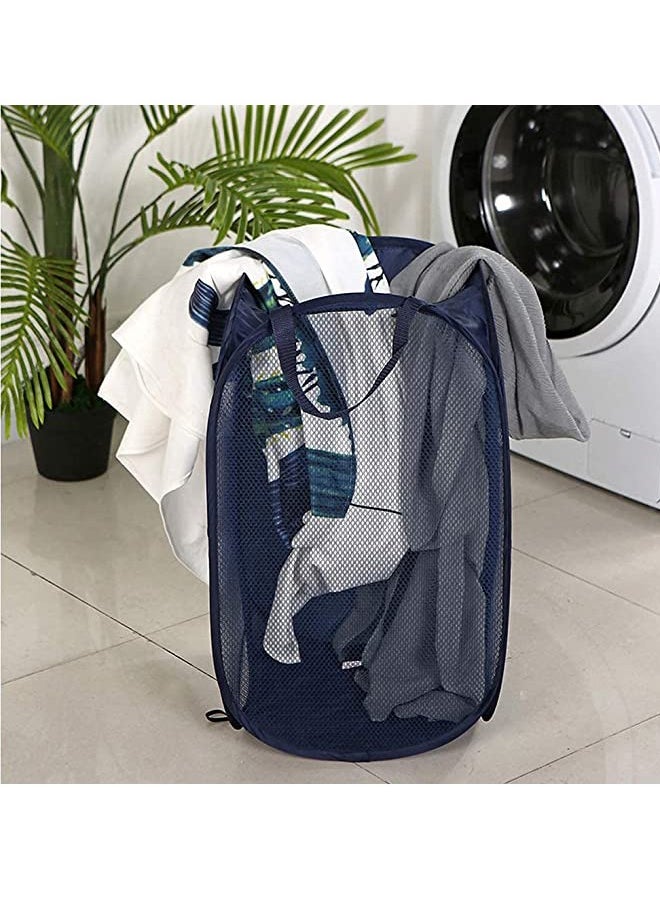 GUSGU - 2pcs Mesh Pop-up Laundry Hamper, Collapsible Laundry Basket with Durable Handles&Side Pocket High Carbon Steel Frame, Foldable Pop-Up Laundry Bags for Home College Dorm or Travel Storage Blue&Grey - Image 1