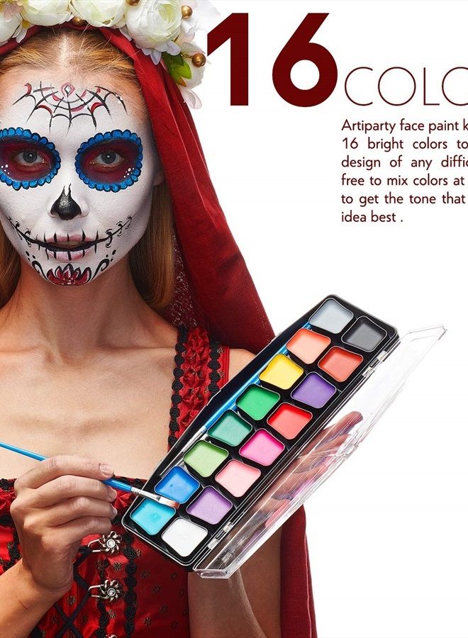 Artiparty طقم طلاء الوجه - سهل التطبيق والإزالة - مختبر جلدياً - مفعل بالماء - غير سام ومضاد للحساسية - طقم طلاء وجه احترافي للأطفال والبالغين - Image 2