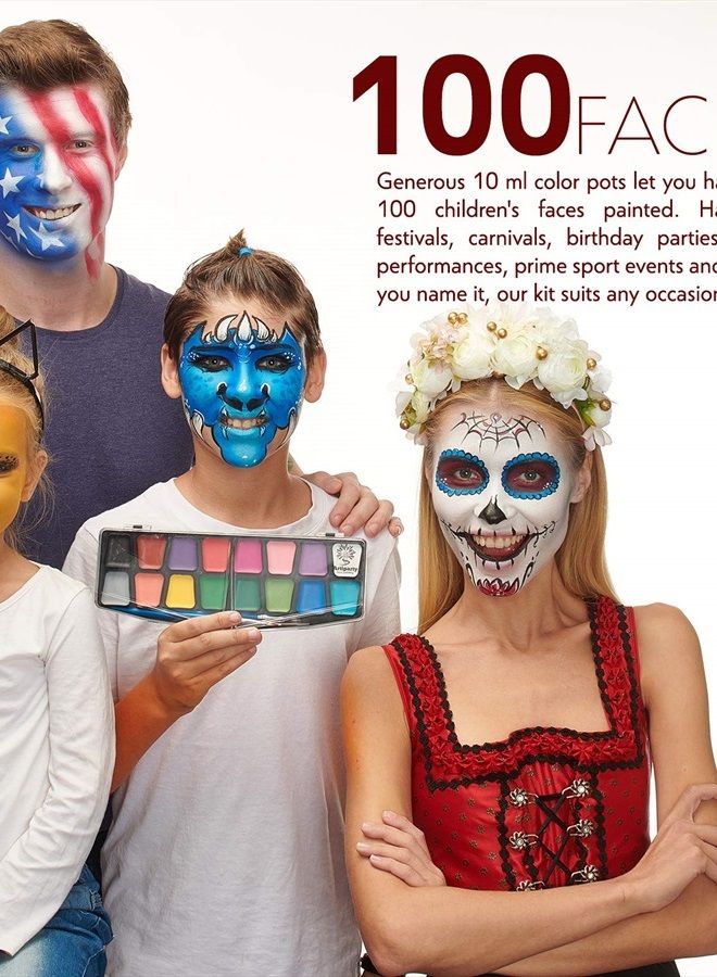 Artiparty طقم طلاء الوجه - سهل التطبيق والإزالة - مختبر جلدياً - مفعل بالماء - غير سام ومضاد للحساسية - طقم طلاء وجه احترافي للأطفال والبالغين - Image 3