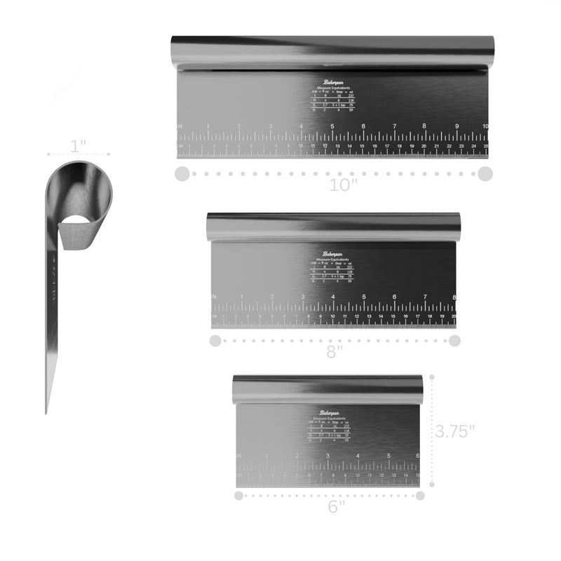 Bakerpan Stainless Steel Heavy Duty Dough Cutter, 3 Size Set - Metal Bench Scraper Kitchen Utensils, Chopper, Pizza and Pastry Cutter Tool, 10, 8, 6 Inch - Image 2