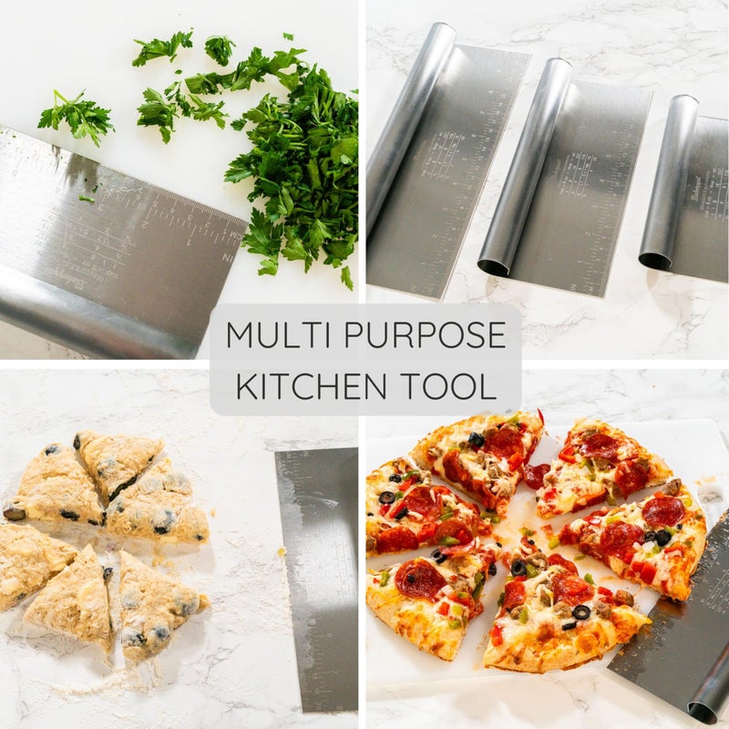 Bakerpan Stainless Steel Heavy Duty Dough Cutter, 3 Size Set - Metal Bench Scraper Kitchen Utensils, Chopper, Pizza and Pastry Cutter Tool, 10, 8, 6 Inch - Image 5