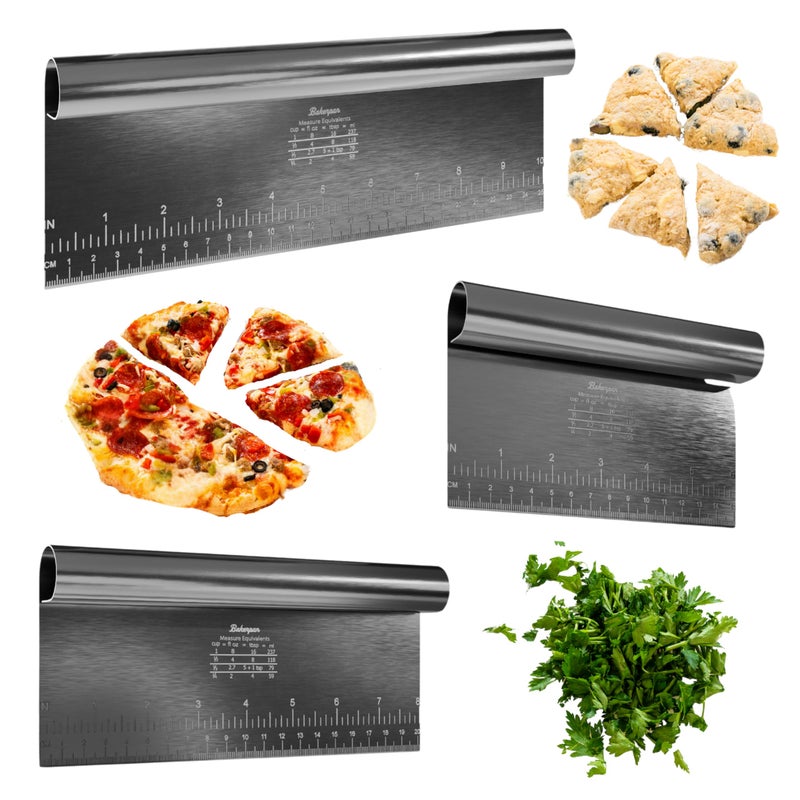 Bakerpan Stainless Steel Heavy Duty Dough Cutter, 3 Size Set - Metal Bench Scraper Kitchen Utensils, Chopper, Pizza and Pastry Cutter Tool, 10, 8, 6 Inch - Image 1
