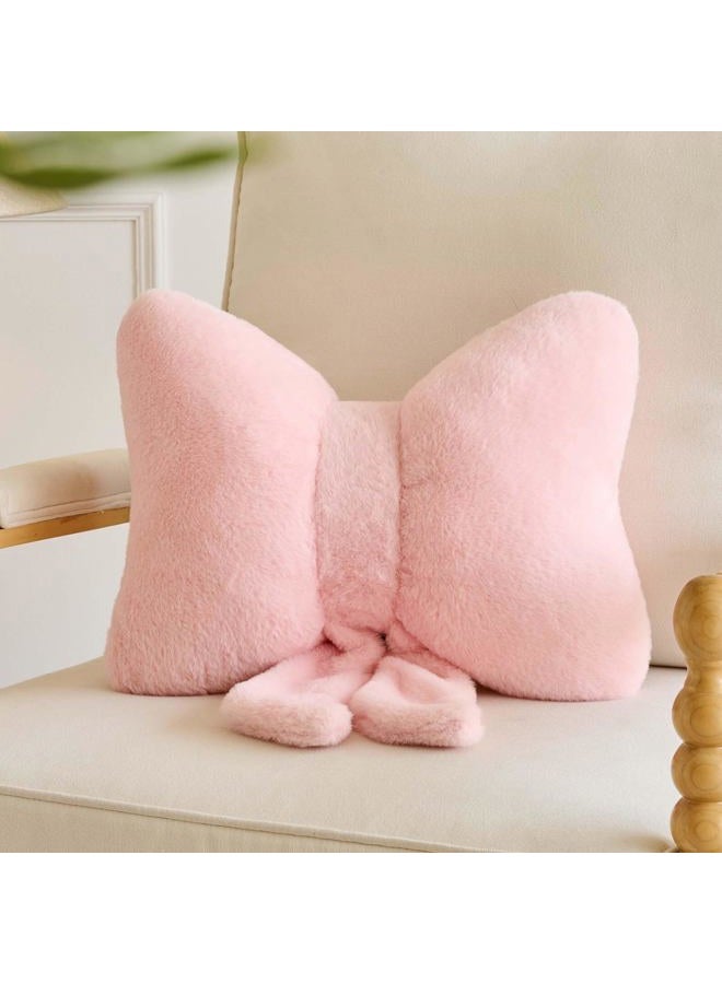 Lfsaaj Bow Throw Pillow, Bow Decorative Pillows, Aesthetic Room Decor Bow Pillows, Cute Coquette Bow Shaped Plush Lumbar Pillow for Bed Couch Living (Pink 12 Inch) - Image 1