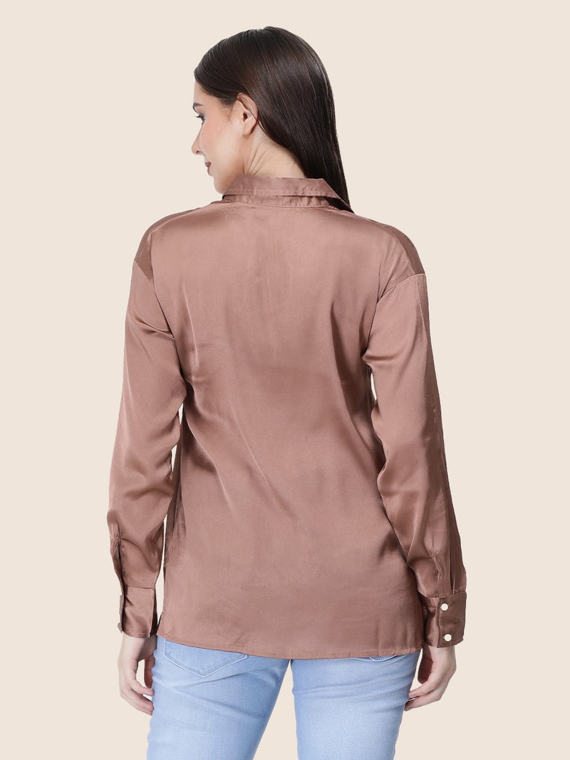 amswan Women's  Premium Regular Fit Solid Satin shirt - Image 2