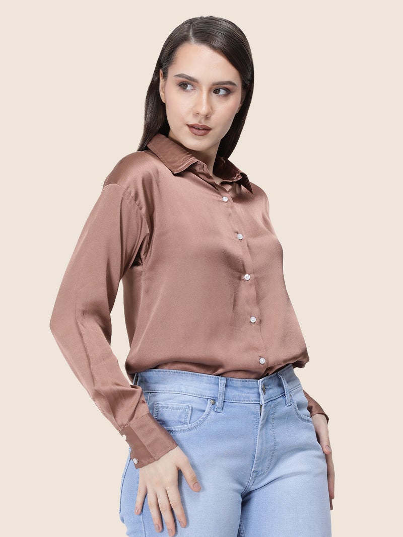 amswan Women's  Premium Regular Fit Solid Satin shirt - Image 5