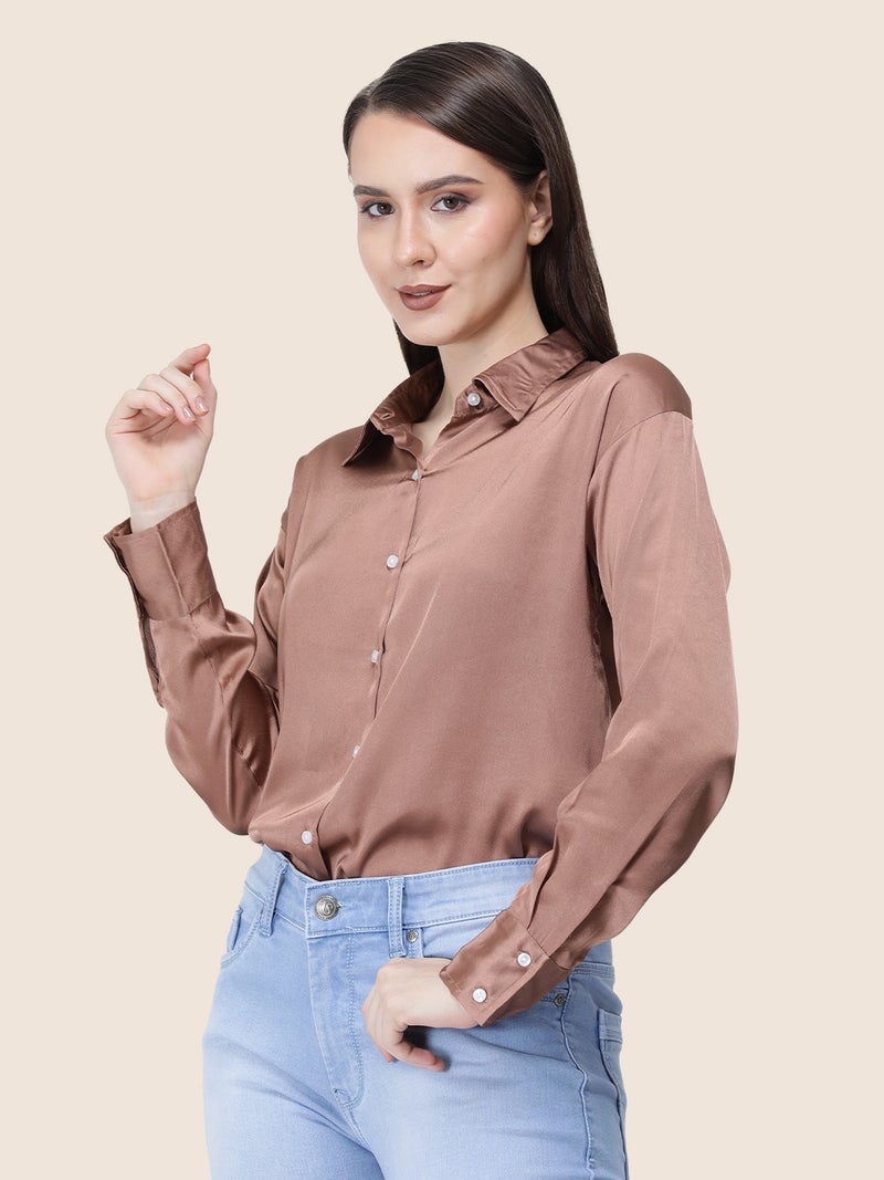 amswan Women's  Premium Regular Fit Solid Satin shirt - Image 4