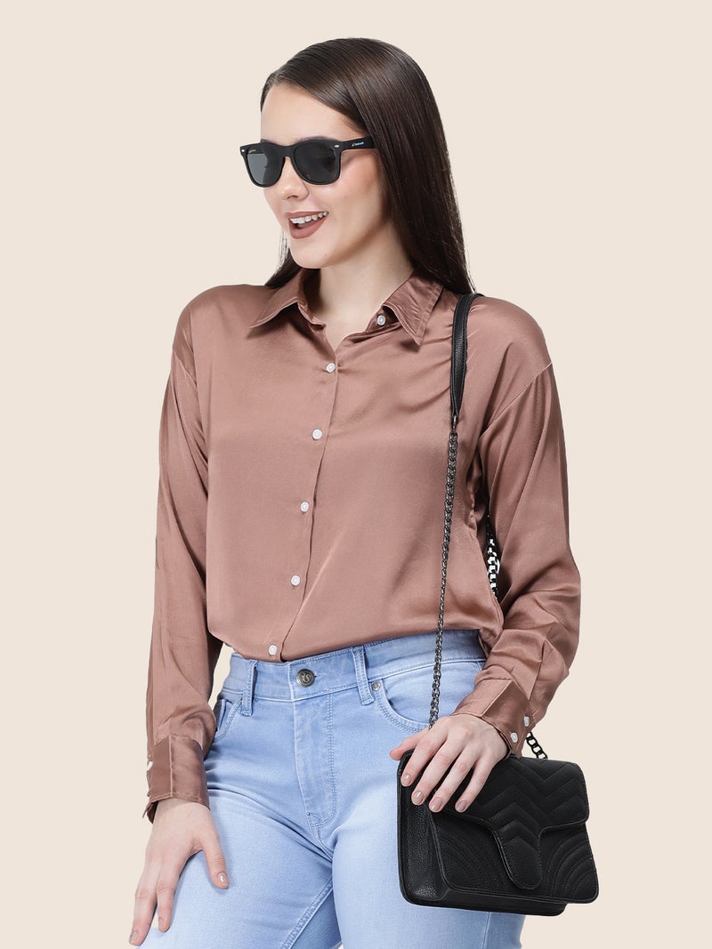 amswan Women's  Premium Regular Fit Solid Satin shirt - Image 1