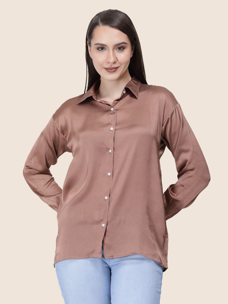amswan Women's  Premium Regular Fit Solid Satin shirt - Image 3