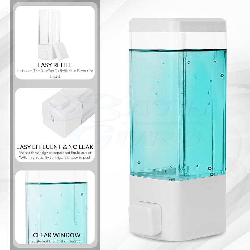 BATH GURU Abs Wall Mounted Shampoo Sanitizer Lotion Hand Dish Wash Gel Liquid Soap Dispenser for Bathroom Kitchen Pack of 2 (350 Ml, Clear White, Plastic) - Image 5