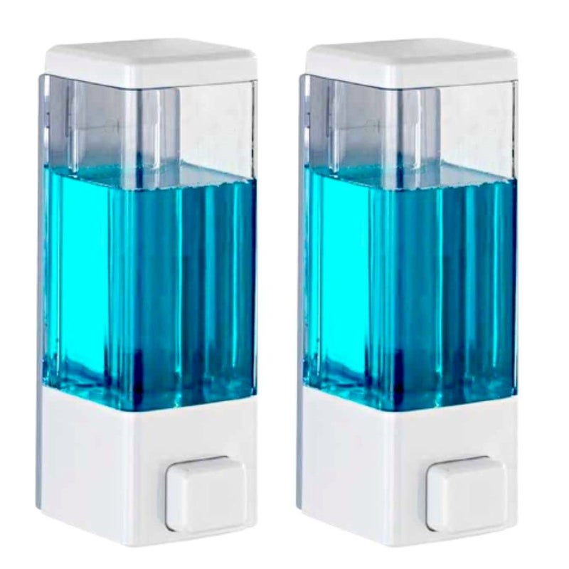 BATH GURU Abs Wall Mounted Shampoo Sanitizer Lotion Hand Dish Wash Gel Liquid Soap Dispenser for Bathroom Kitchen Pack of 2 (350 Ml, Clear White, Plastic) - Image 1