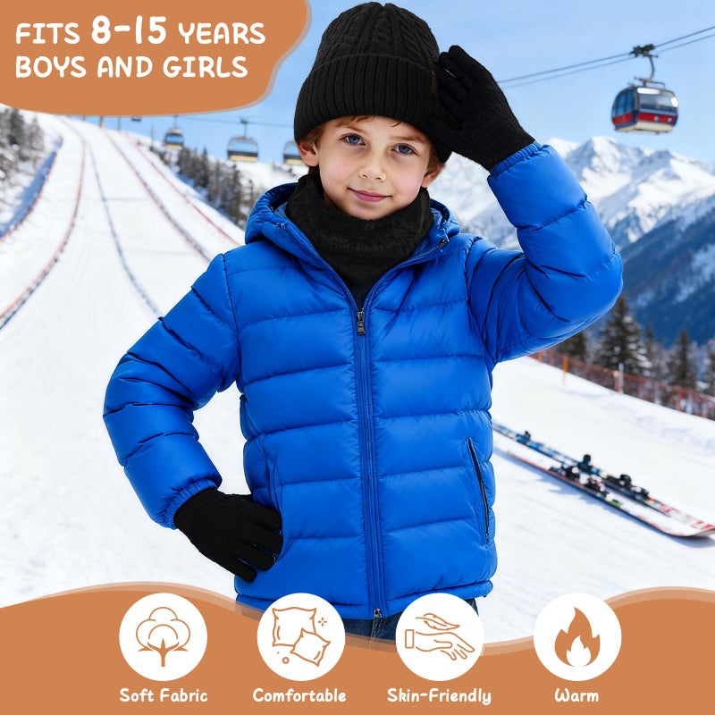Tavaleu Kids Winter Hat Gloves Scarf Set - 3 Pcs Boys Girls Winter Beanie Sets 8-15 Years Warm Beanie Fleece Lined Knitted Hats Grey - Image 2