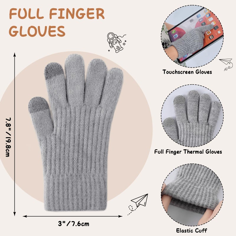 Tavaleu Kids Winter Hat Gloves Scarf Set - 3 Pcs Boys Girls Winter Beanie Sets 8-15 Years Warm Beanie Fleece Lined Knitted Hats Grey - Image 5