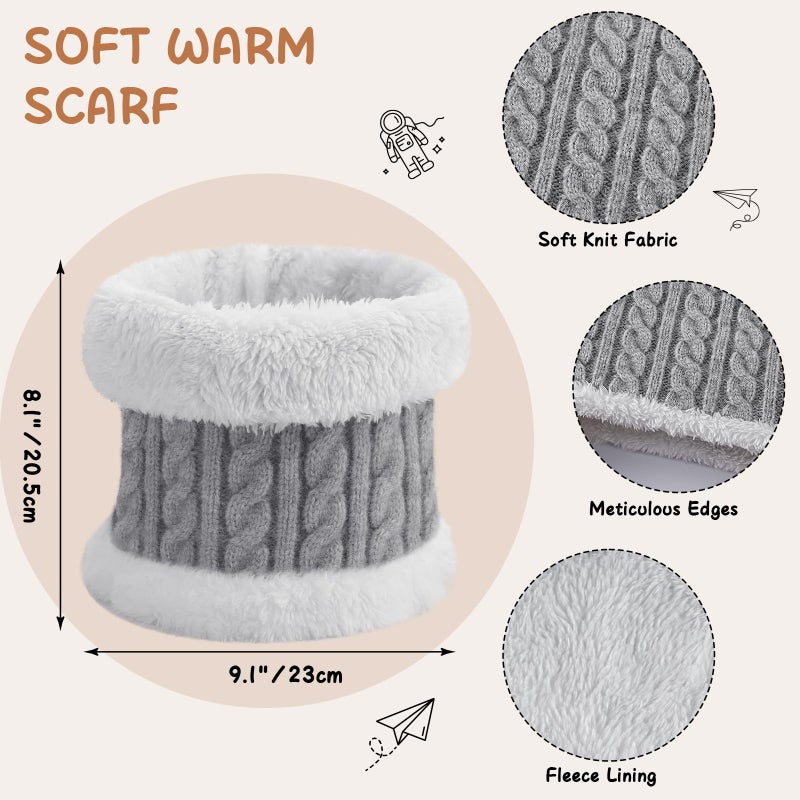 Tavaleu Kids Winter Hat Gloves Scarf Set - 3 Pcs Boys Girls Winter Beanie Sets 8-15 Years Warm Beanie Fleece Lined Knitted Hats Grey - Image 4