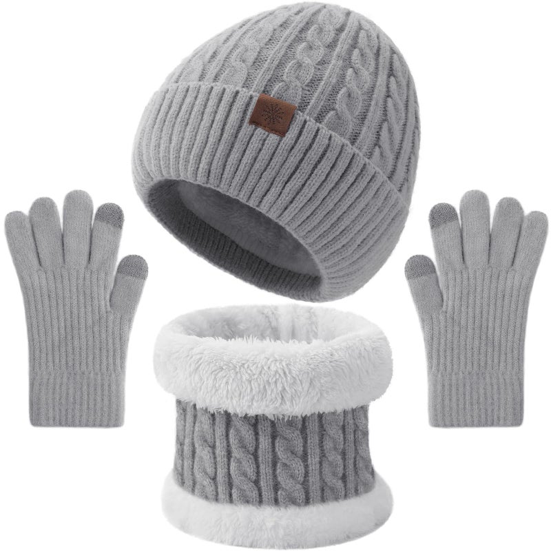 Tavaleu Kids Winter Hat Gloves Scarf Set - 3 Pcs Boys Girls Winter Beanie Sets 8-15 Years Warm Beanie Fleece Lined Knitted Hats Grey - Image 1