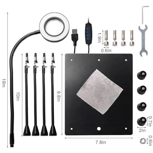WUWEOT Helping Hands Soldering Clamp Station, 6X LED Magnifying Lamp, Moveable 4 Magnetic PCB Holder, Flexible Metal Arms, Non-slip Weighted Base, Third Hand Tool for Electronic Repair Crafts Jewelry - Image 2