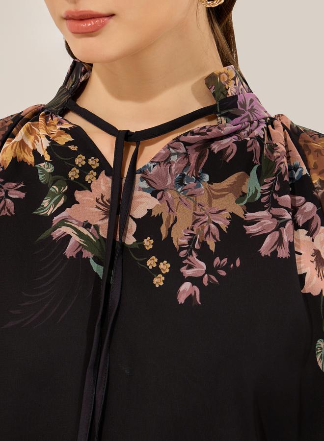 Styli Black Floral Print Long Sleeve Top - Image 4