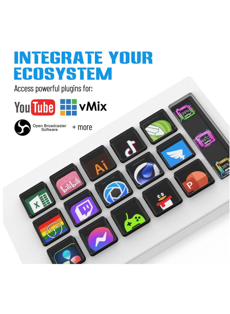 StreamDeck Mini Visual Keyboard LCD Button 15Keys Live Content Creation Controller Custom Button For Windows/MacOS Kryboard Gift(White)  - Image 3
