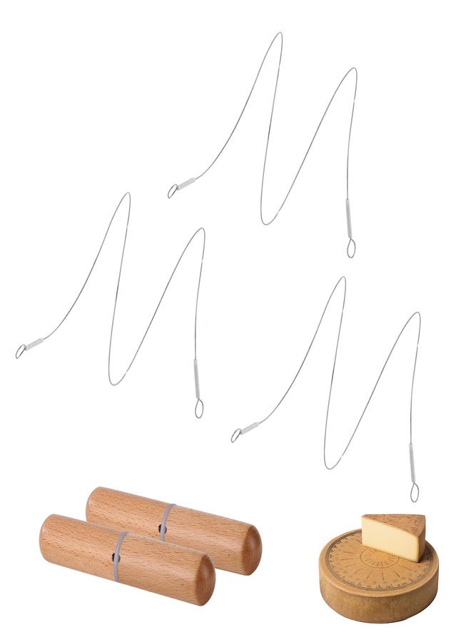 Xinglinsaiter Stainless Steel Cheese Slicer Wire 12"Long-For Soft and Hard Cheese (2 Beech wood handles + 3 Cutting Replacement Wires 12") - Image 1