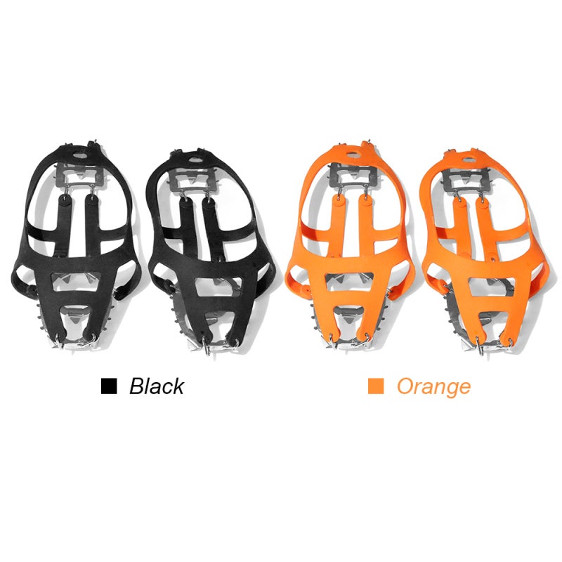 Ice Crampons: L Size Orange With 18 Stainless Steel Spikes Per Foot - Super Elastic Rubber Straps Secure Fit Traction Grip For Hiking Snow Walking Ice Climbing Outdoor Safety - Image 2