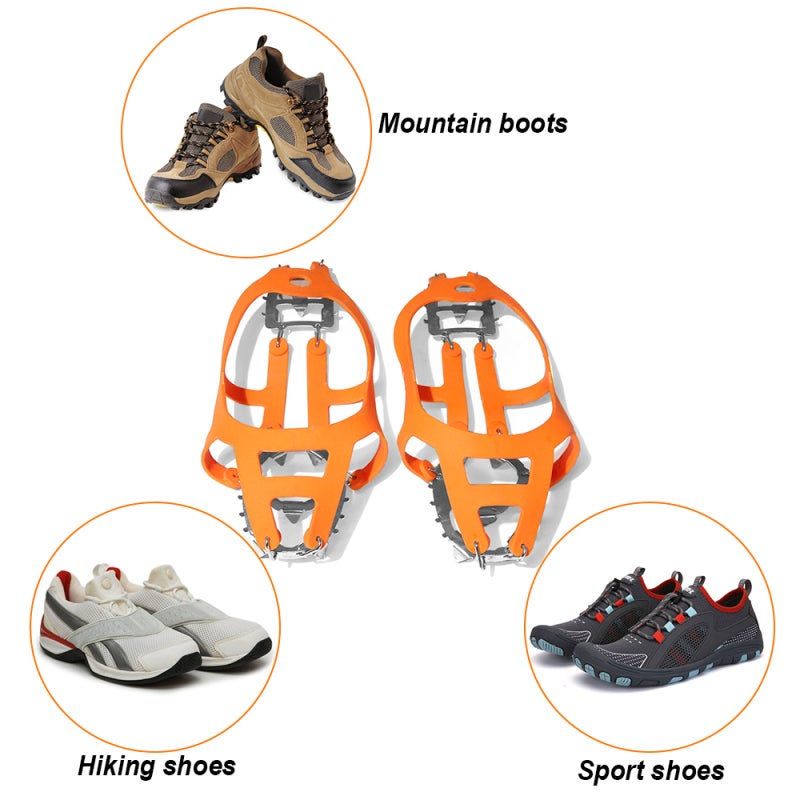 Ice Crampons: L Size Orange With 18 Stainless Steel Spikes Per Foot - Super Elastic Rubber Straps Secure Fit Traction Grip For Hiking Snow Walking Ice Climbing Outdoor Safety - Image 5