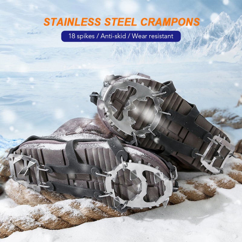 Ice Crampons: L Size Orange With 18 Stainless Steel Spikes Per Foot - Super Elastic Rubber Straps Secure Fit Traction Grip For Hiking Snow Walking Ice Climbing Outdoor Safety - Image 4