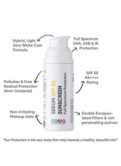 CosIQ Sunscreen SPF 50 PA++++ Serum 30ml - Broad Spectrum UVA/B & Blue Light Protection - Non-Greasy & Fragrance-Free - Hybrid Serum-Based Sunscreen - Water-Resistant Water-Resistant  - Lightweight Serum for Men & Women  - Image 2