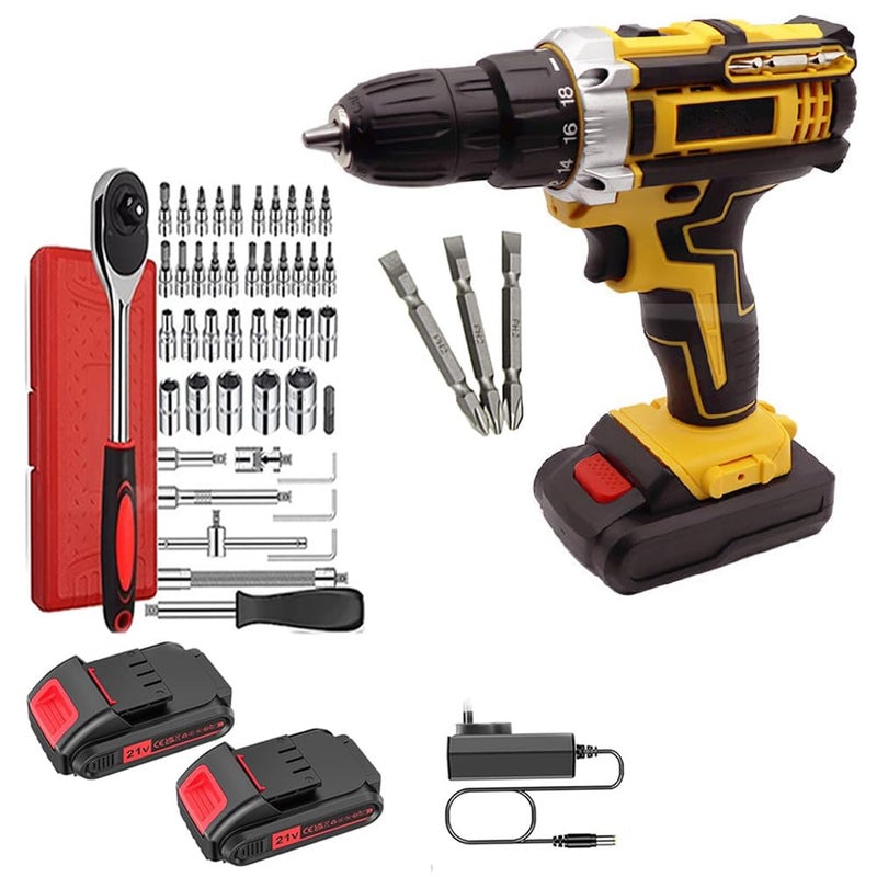 MLD MLD 10mm Brushless 21V Li-ion Cordless Drill Home Use DIY With 49pcs Extra Accessories Tool Kit & Screwdriver Socket Wrench Set JRE-220 (21v/1350 Rpm/ 49pcs Accessories/Multicolor)  - Image 1
