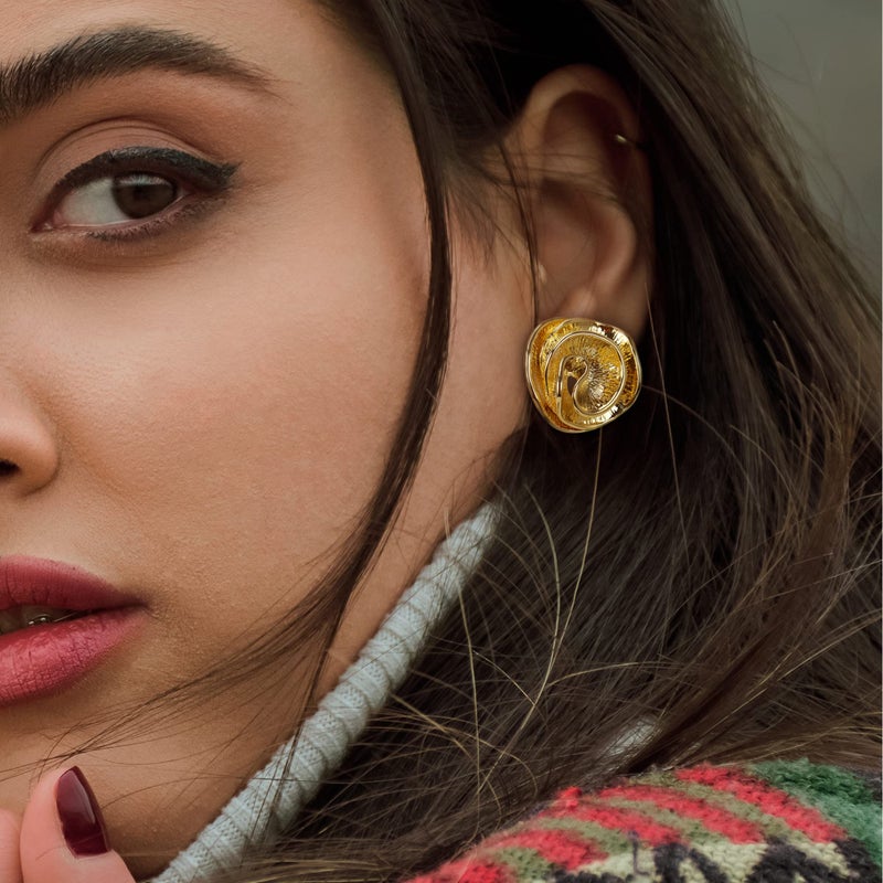 Mytys Flower Earrings for Women Crossover Half Hoop Statement Earring Designer Stud Earrings (flower style) - Image 2