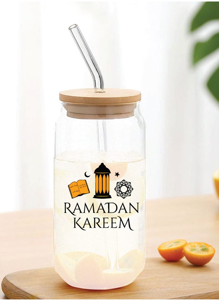 PRINTSHOP4ME Ramadan Kareem and Eid Mubarak Gift - Glass Bottle with Straw & Bamboo Lid 455 ml - Ramadan gift for all Islamic  - Image 3