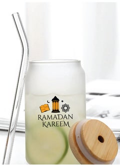 برينت شوب فور مي هدية رمضان كريم وعيد مبارك - زجاجة زجاجية بغطاء من القش وغطاء من الخيزران 455 مل - هدية رمضان لجميع المسلمين  - Image 4